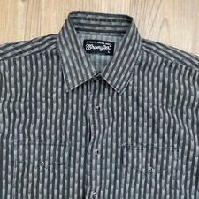 Wrangler - Dress Shirt Pearl Snaps Long Sleeve Black Grey Men - Size Large