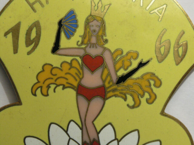 Semi nude dancer on lotus flower on large enamel award 1966 Haunnarria CPoellath