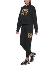Dkny Sport 289708 Women's Graphic Hoodie Black Gold Size Small
