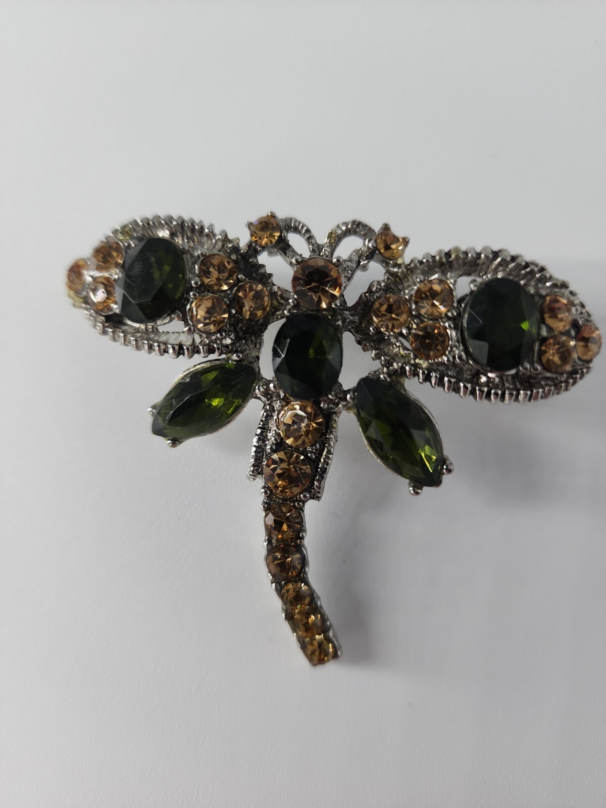 Vintage Estate Dragonfly Brooch Rhinestones Silve… - image 2