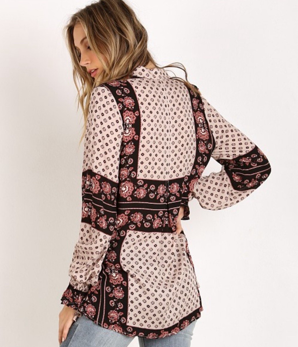 Free People Changing Times Border Print Tunic Top in Tea Combo