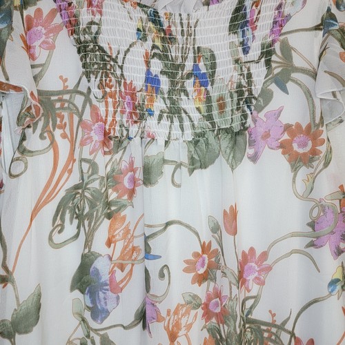 Kate & Mallory Top Womens 1X Multi Floral Smocked Flutter Sleeve Chiffon Blouse - Picture 3 of 12