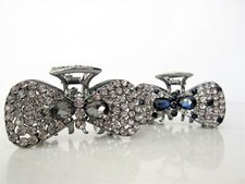 Medium blue or smoke gray crystal bow metal hair claw clip bridal clip