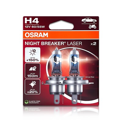 Osram Night Breaker Laser 9003 H4 Halogen Headlight Bulbs 64193NL ECO PACK 2X