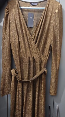 Marks and Spencers Gold Coloured Ladies Dress - Size 8 (NEW)