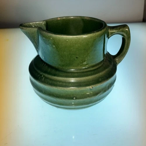 Vintage McCoy Stoneware Green Pottery Buttermilk Pitcher, Shield Mark #121