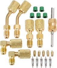 Aupoko R410A Charging Vacuum Port Adapter Kit, 2PC 45 Degree Angled and 90 Degre