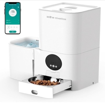 2 in 1 Automatischer Katzenfutterautomat & 3L Wasserspender 5L Auto Futterautomat für Trockenfutter