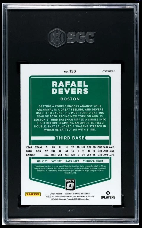 Estuche Rafael Devers Crisis Prizm Hit SP 2021 Donruss Optic Red Sox SGC Como Nuevo 10 Foto 2 de 2