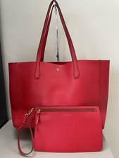  AUTH Tory Burch Blake Embossed Tote with clutch in Red and Tan Leather $398. 