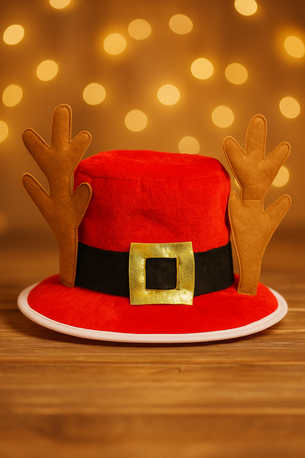 Christmas Novelty Santa Hat with Reindeer Antlers – Soft Plush Festive Party Hat