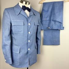 BOLD VTG 70s PBM 38R light blue polyester leisure suit 32 x 31 flat pants disco