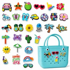 30PCS Charms for Bogg Bag, Hawaii Accessories Flowers Letters Glasses Beach Cute