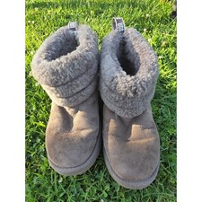 UGG Classic Mini Fluff Quilted Boots Grey Size 6 Cozy Shearling Y2K