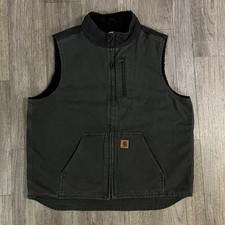 CARHARTT V33 365 Men  s XL Tall Green Black Duck Canvas Sherpa Fleece Lined Vest