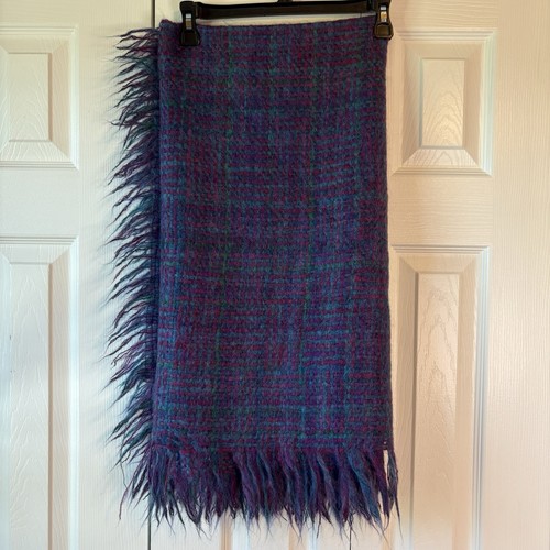 Avoca Handweavers Wool 50x50" Throw Blanket Wrap Shawl Purple & Teal Plaid - Picture 2 of 6
