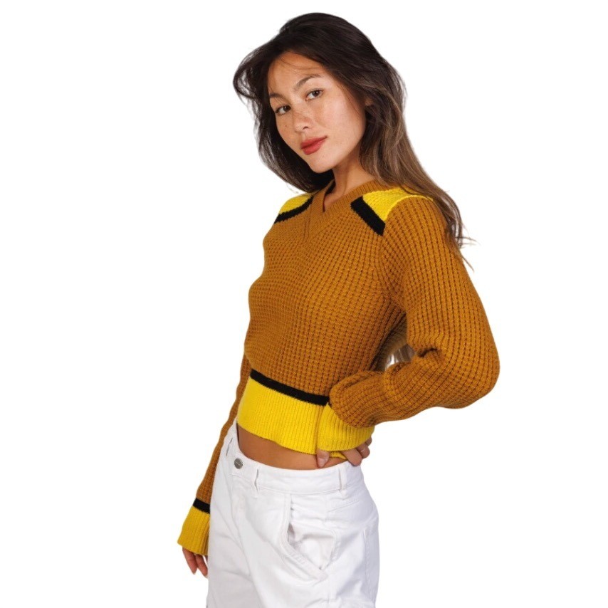 MARNI x Uniqlo Cropped Sweater Women's Popcorn Knit Yellow Brown XS Preppy Y2K thumbnail 5