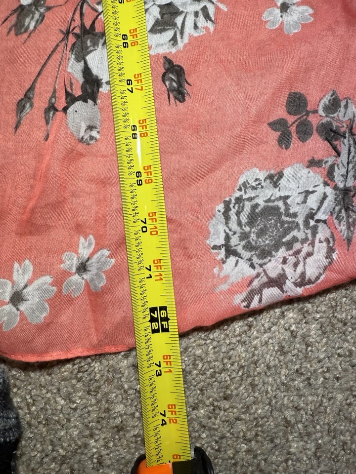 Floral Watercolor Scarf Wrap Sheer Rectangle Shawl  Coral Peach w Gray Accents - Image 3 of 4