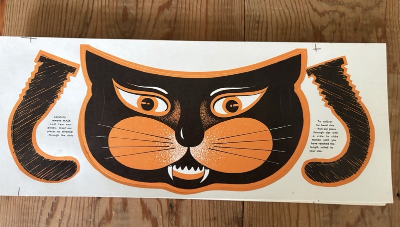 Vintage 1950-60’s Halloween Black Cat Trick Or Treat Mask Punch Out Paper NOS