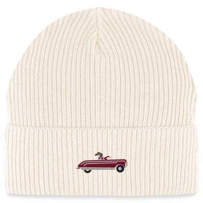 Hund Im Cabrio | Bestickter Hunde Roadtrip Bio Fisherman Beanie Mütze, One size