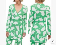 Diane Von Furstenberg Target Long Sleeve Ginkgo Wrap Knit Dress Green White XXL