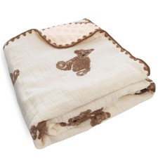 Baby Blanket, 40x40 Inch, Double Layer Cotton Muslin, Thick Quilt, Bear Pattern