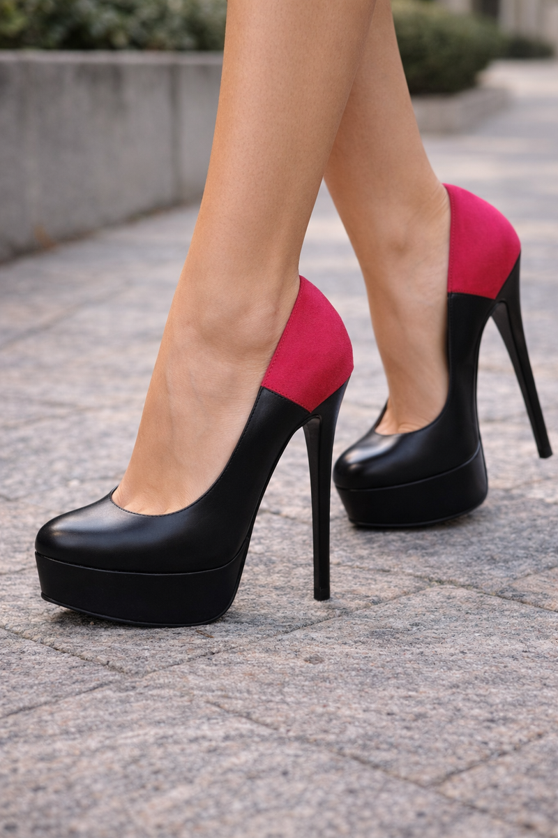 Fendi Fendista Black Satin Peep Toe FF Logo Plate Platform Pumps