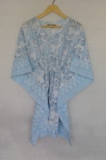 100%Cotton White & Blue Short Kaftan 35 Inches Dress TARRIF FREE✅0% CHARGE SK-77