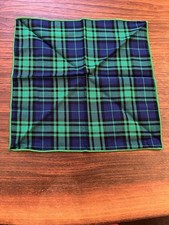 Blue Green Black Plaid Cotton Pocket Square
