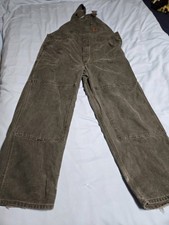 Vintage 2005 Carhartt R06 MOS Moss Green Sandstone Duck Overalls Made USA 44x32