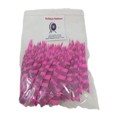 100 Bullseye Arrow Feathers 4'' Right Wing: Shield Barred Fluorescent Flo Pink