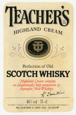 1960s-70s Teacher's Highland Cream Scotch Whisky Label #KI