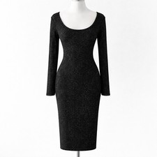 White House Black Market Midnight-Black Long Sleeve Sparkle Sweater Dress Medium