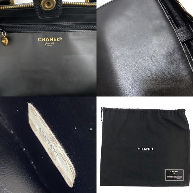 CHANEL Handbag Vanity Bag Black Gold Coco Mark A07061 Top Handle Rare Leather GP image 10
