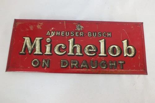 Vtg 1930s Michelob on Draught Beer Tin Sign Embossed Anheuser Busch Brewing 15"