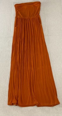 Active USA Maxi Dress Womens M Orange Strapless Pleated Pockets Smocked Casual