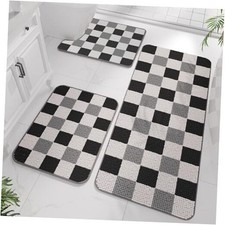 Chenille Bathroom Rugs Sets 3 Pieces Pink, Bath Mat  Contour Mat  U Black