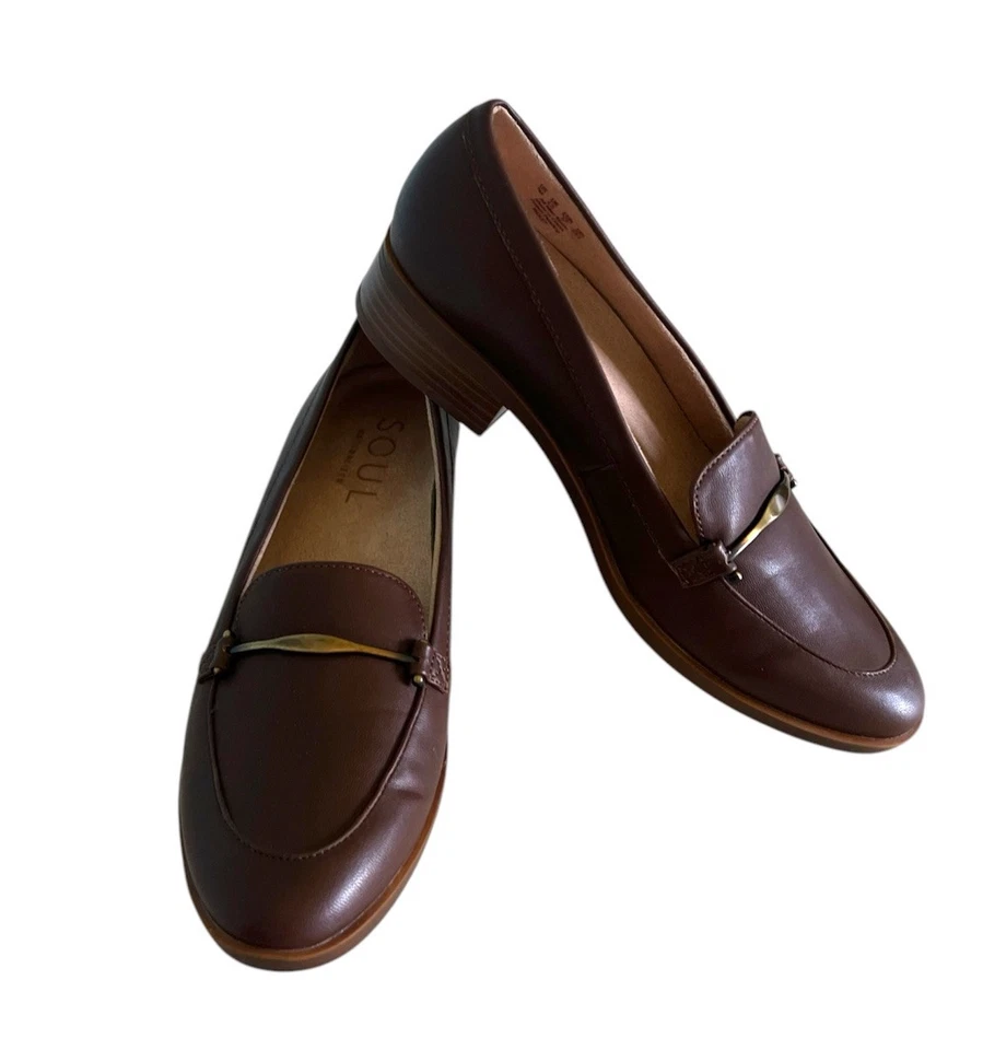 Naturalizer Soul 女式 Ridley 记忆泡沫高跟鞋乐福鞋 7 肉桂棕色 — 第 2/4 张图片