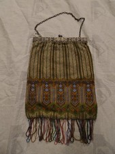 1920s Antique Beaded Purse with Fringe Evening Bag