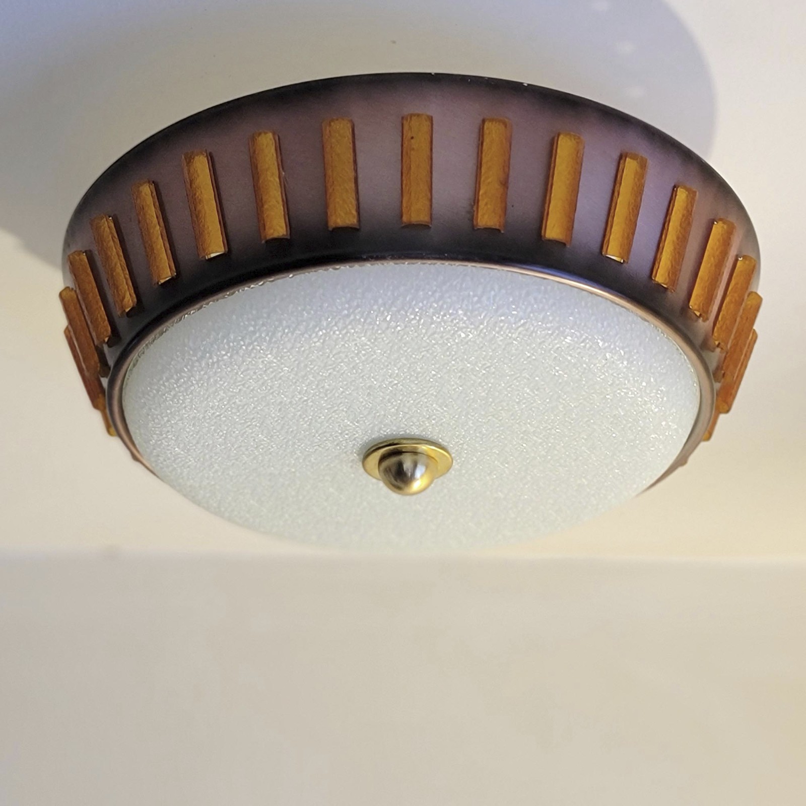 759c Vintage 60's 70's  mid-century modern  15" Ceiling Light lamp fixture glass