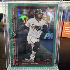 2025 Topps Chrome Carlos Santana Aqua Refractor #USC11 #/299 Cleveland Guardians