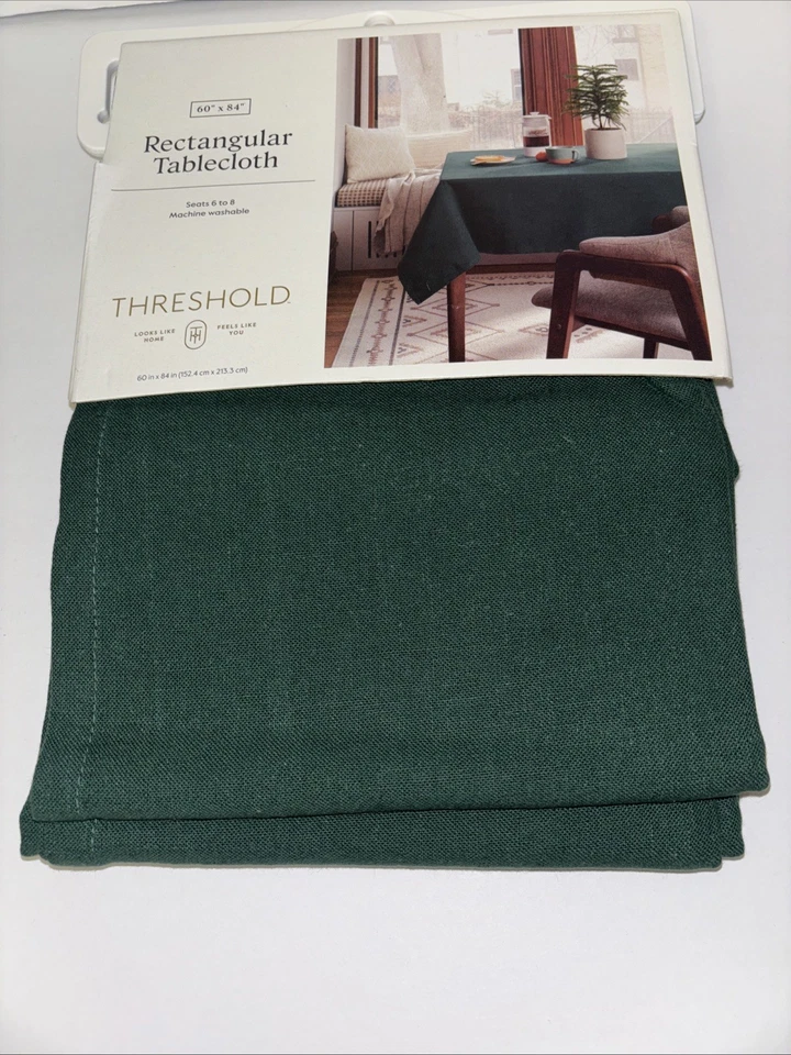 Threshold Forest Green Oblong Tablecloth 60" X 84” Rectangular ￼Cotton/Linen - Image 2 of 4