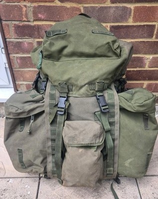 GENUINE BRITISH ARMY BERGEN RUCKSACK OLIVE LONG BACK  IRR 120L SIDE POUCHES 1991