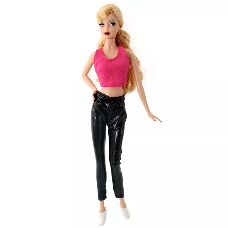 Hot Pink Clothes Set For 11.5in Doll Outfits Crop Top Tank Faux Leather  Pants