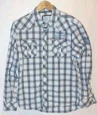 Men's BKE Vintage 67 Shirt Size Medium White  Blue Plaid Long Sleeve Shirt