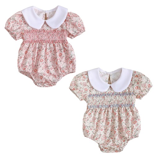 Baby Girls Floral Print Soft Bodysuit Sweet Romper Colorful Short Sleeve Cute