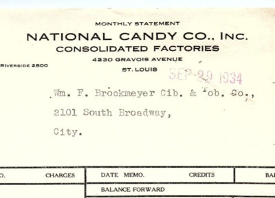 1934 NATIONAL CANDY CO ST LOUIS MO 4230 GRAVOIS AVE MONTHLY STATEMENT Z6420