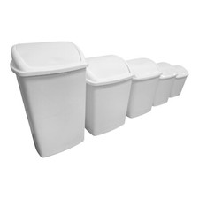 Plastic Swing Top Bin White Waste Rubbish Bin Kitchen Dustbin 5 Sizes