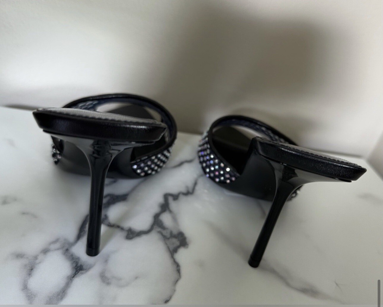 SAINT LAURENT Discoteca rete cristallina muli in PVC e pelle