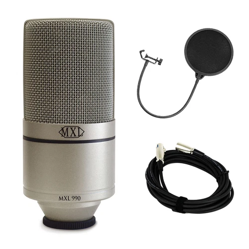 MXL 990 Microphone Bundle with 20-foot XLR Microphone Cable & Pop Filter